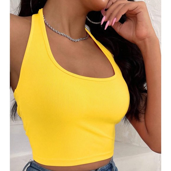 Tops Yellow Ribbed Crop Halter Top Poshmark